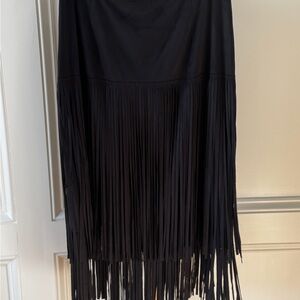 Chico's the Knit Double Long Fringe Maxi Skirt Black (Ink) Size 0 (US 4) Womens